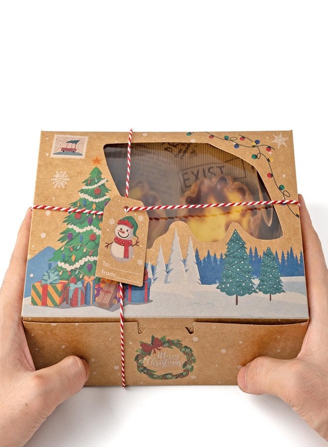 Famgee 12 Pack Christmas Cookie Boxes with Window Lid Bakery Treat Boxes Baking Kraft Goodies Donut Boxes for Gift Giving Pastry Packaging Xmas Party Cupcakes Dessert Containers 8.6 x 5.9 x 2.8 Inch - Image 2
